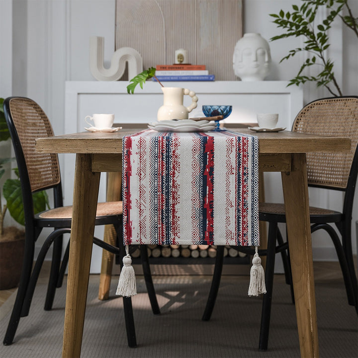 Ethnic Diamond Stripe Tassel Runner