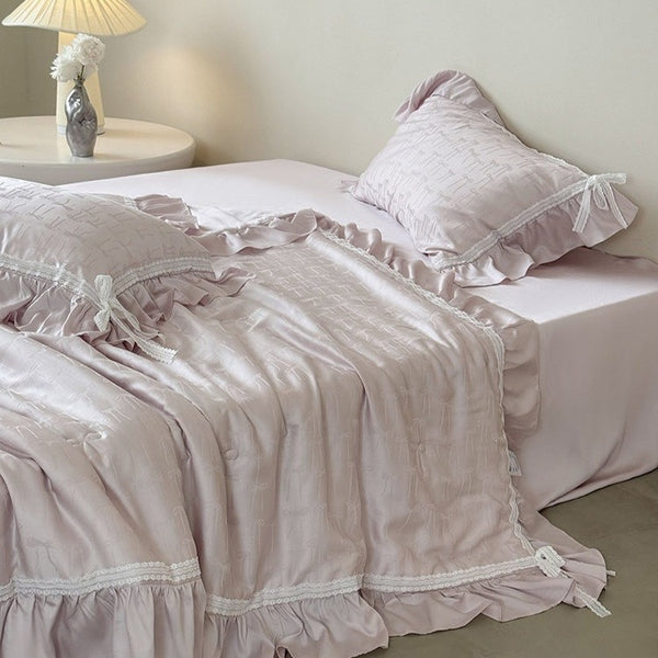 Vivian Bow Jacquard Summer Quilted Blanket Set