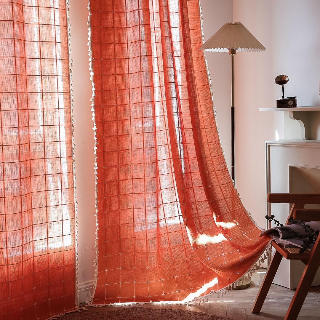 Sunlit Check Fringe Curtain
