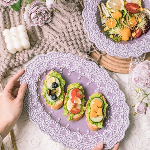 Lavender Lace Embossed Dinnerware