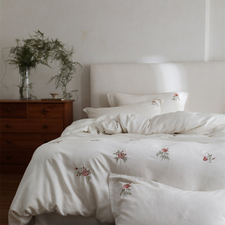 Minimal Rose Embroidery Bedding Set