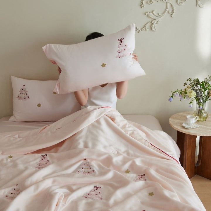 Pink Xmas Tree Lyocell Summer Blanket