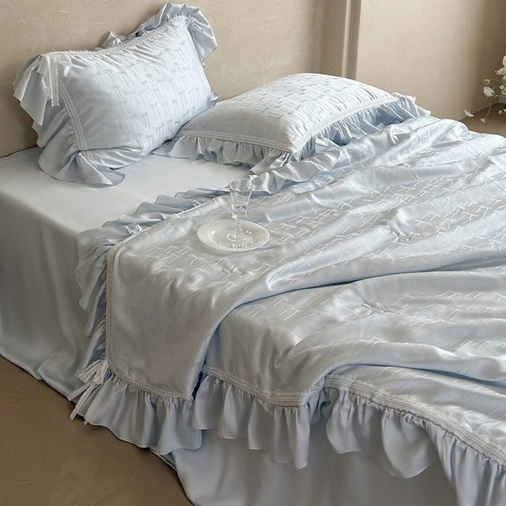Vivian Bow Jacquard Summer Quilted Blanket Set