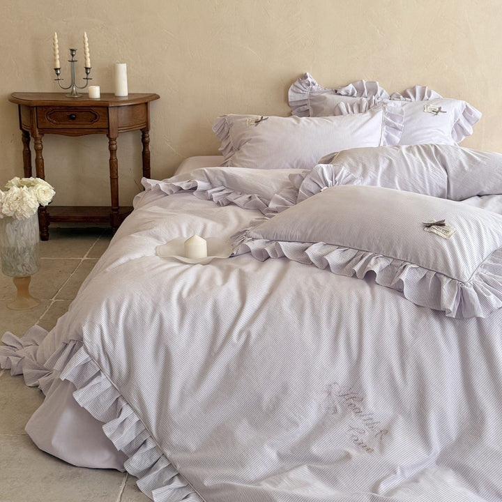 Lavender Ruffle Stripe Bedding Set - FINAL SALE