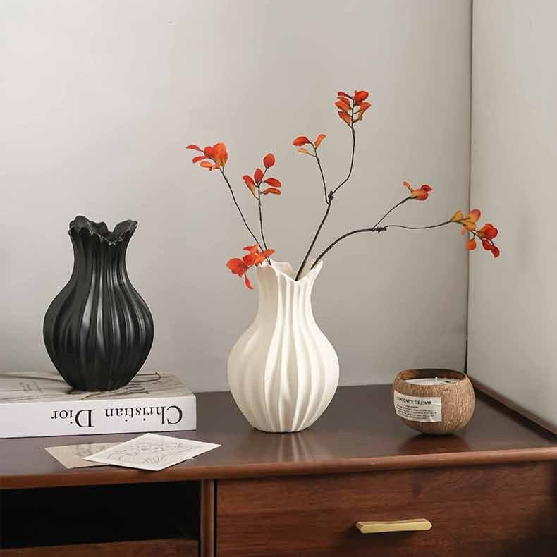 Ruffle Pleat Ceramic Vase