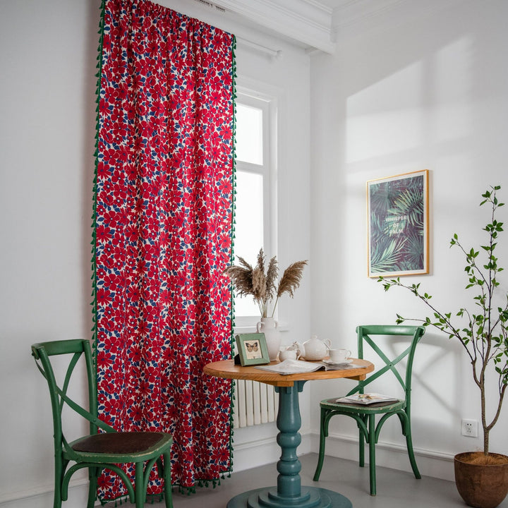 Vibrant Floral Tassel Curtain