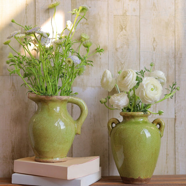 Green Handle Ceramic Vase