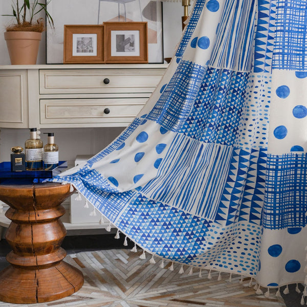 Indigo Patchwork Tassel Curtain