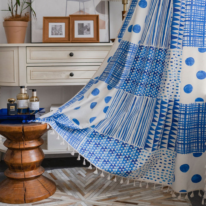 Indigo Patchwork Tassel Curtain