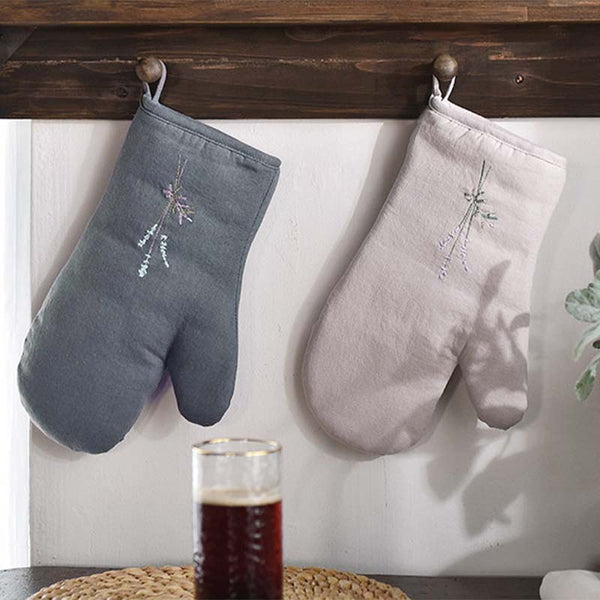 Lavender Linen Oven Mitts Set