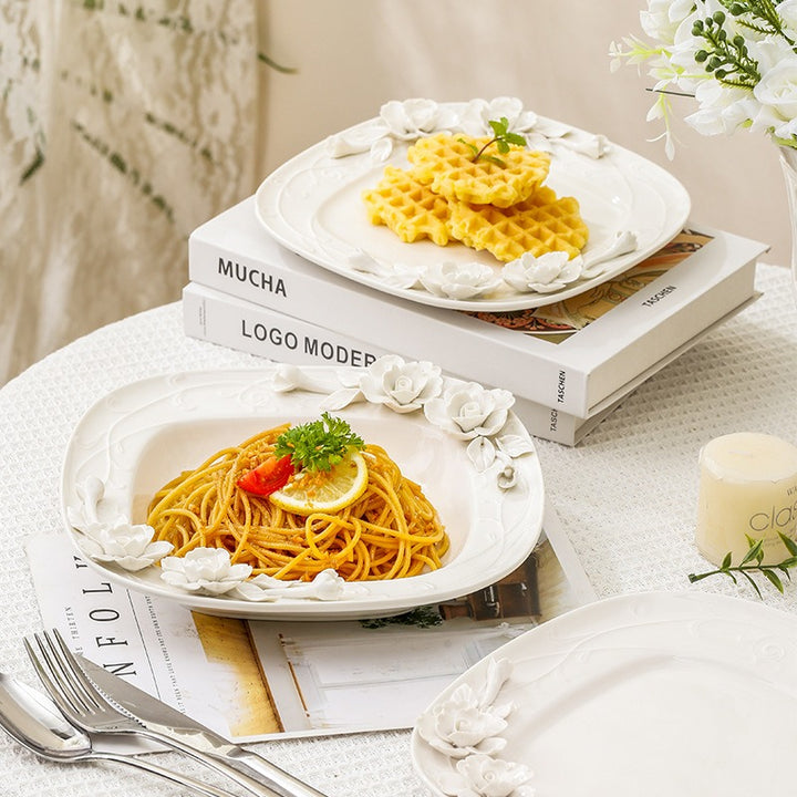 Beauty Rose Embossed Square Plate Collection