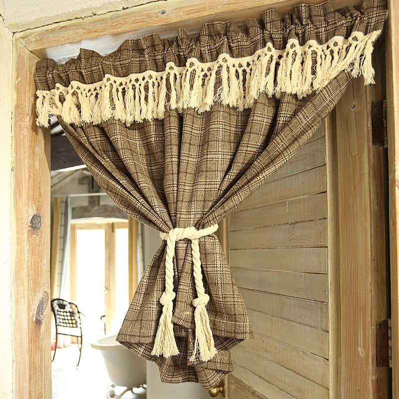 Farmhouse Camel Plaid Cabinet Curtain