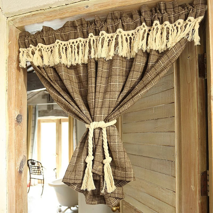 Farmhouse Camel Plaid Cabinet Curtain