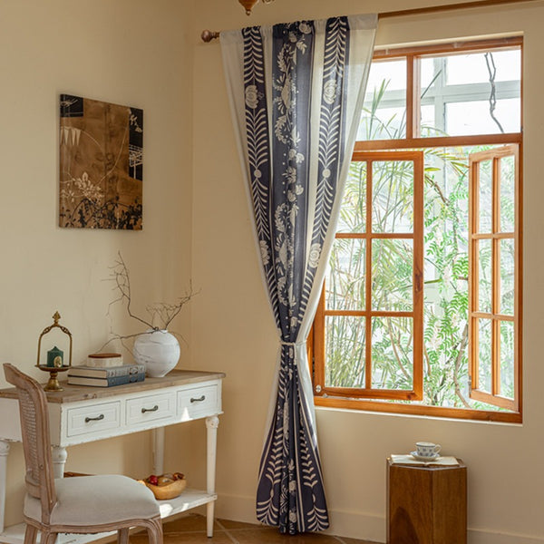 Blue Whirl Floral Curtain