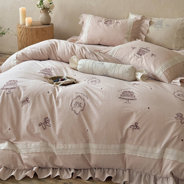 Romantic Heart Cotton Linen Bedding Set