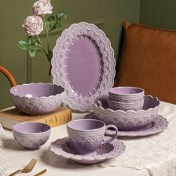 Lavender Lace Embossed Dinnerware
