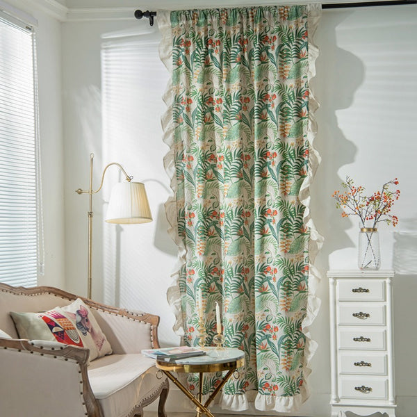 Garden Green Linen Curtain