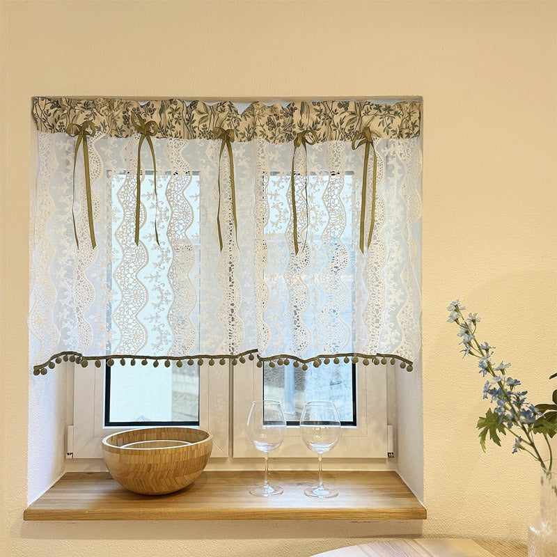 Rural Green & Lace Cabinet Curtain