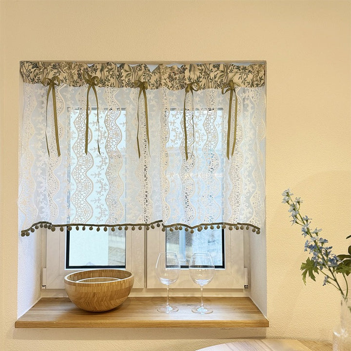 Rural Green & Lace Cabinet Curtain