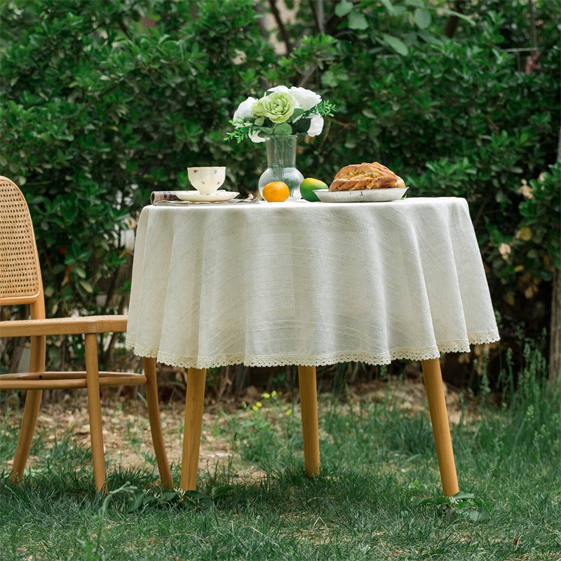 Line Linen Round Tablecloth