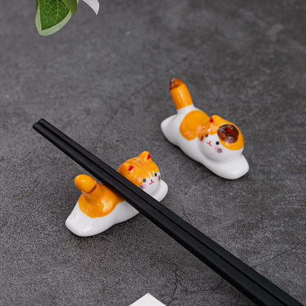 Sunbathing Cat Chopstick Holder Set