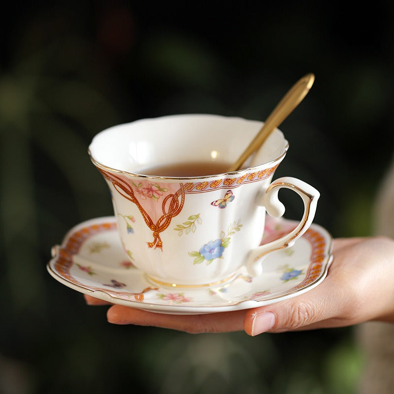 Scalloped Rope Floral Teacup Set