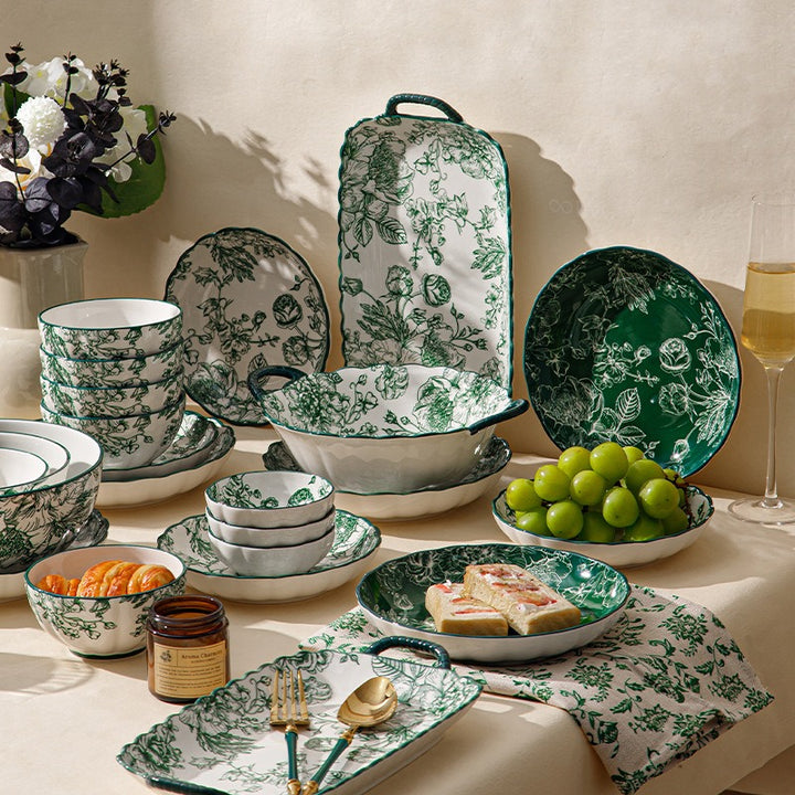 Vintage Green Flora Ceramic Dinnerware Set