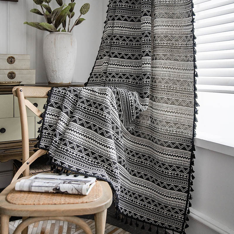 Wild Black Geometry Tassel Curtain