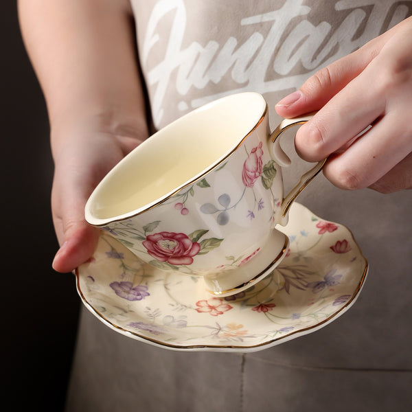 Vintage Peony Cream Teacup Set