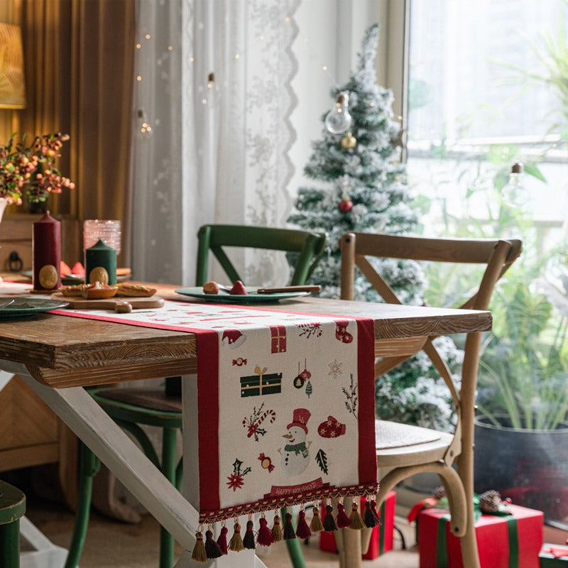 Snowman Tassel Table Runner