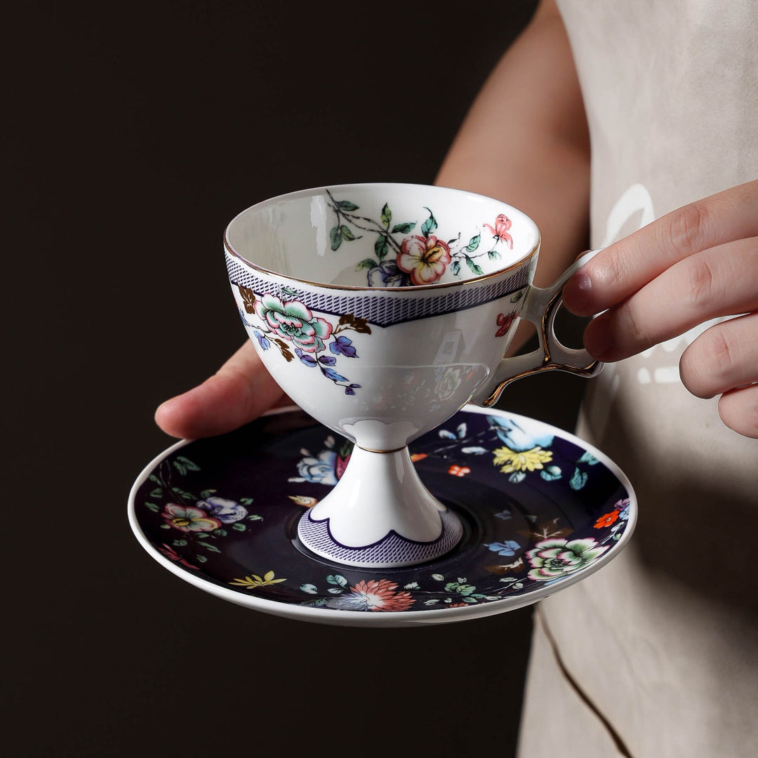Noir Bloom Pedestal Teacup Set