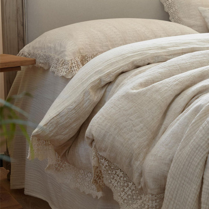 Lace Trim Cotton Linen Bedding Set