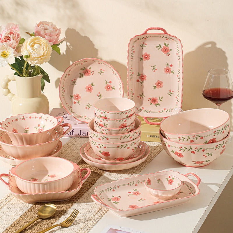 Pink Flora Ceramic Dining Set
