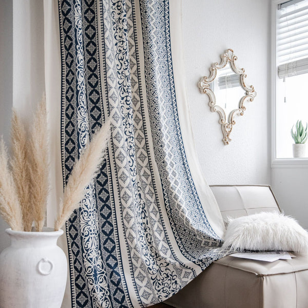 Santorini Blue Stripe Curtain