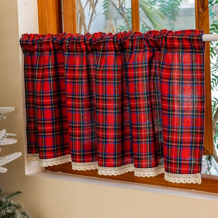 Lace Trim & Tartan Cabinet Curtain