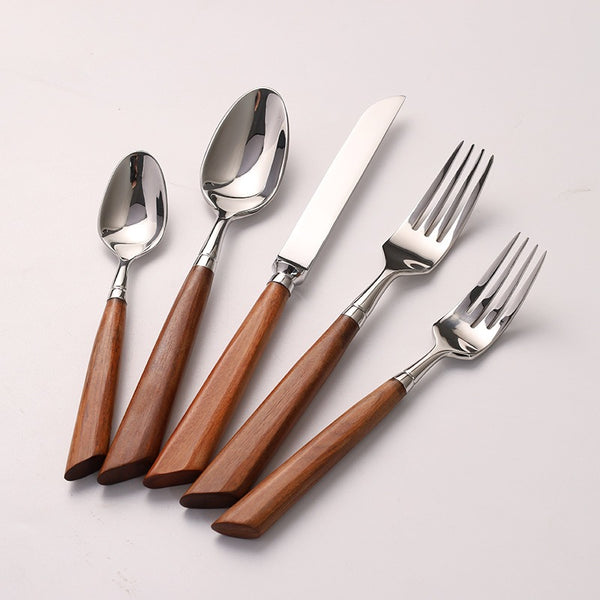 Wood Handle Silver Cutlery Set