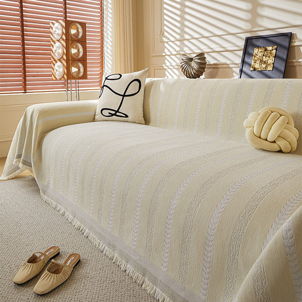 Cozy Vanilla Ribbon Sofa Cover