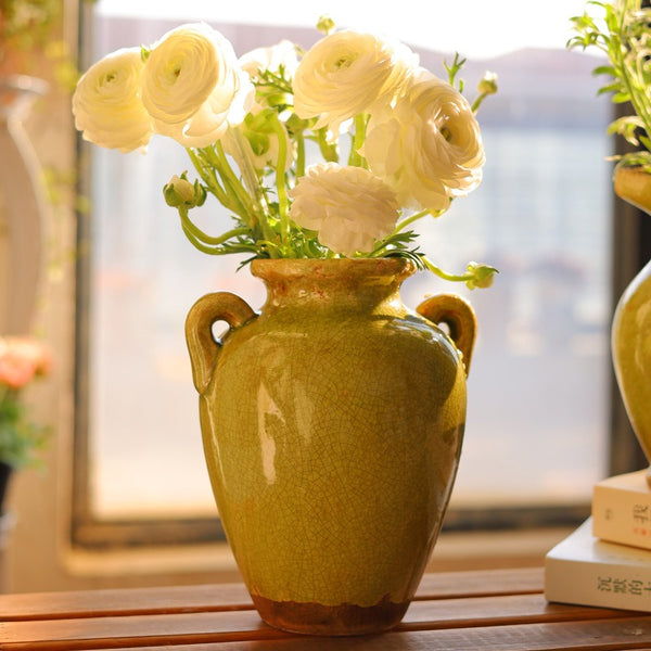 Green Handle Ceramic Vase