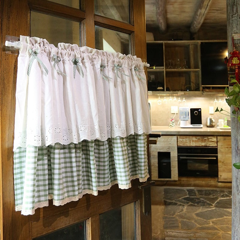 Lace & Green Check Cabinet Curtain