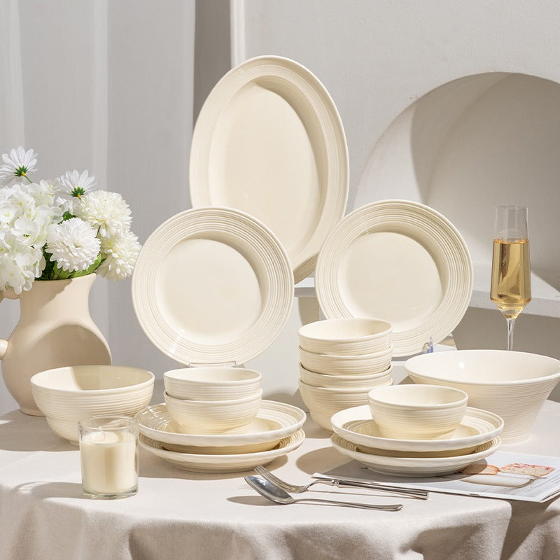 Ivory Ribbed Ceramic Dinnerware Set