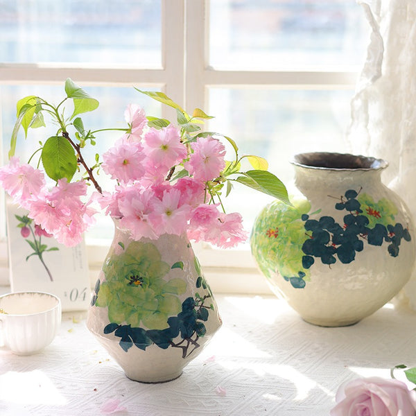 Green Rose Ceramic Vase