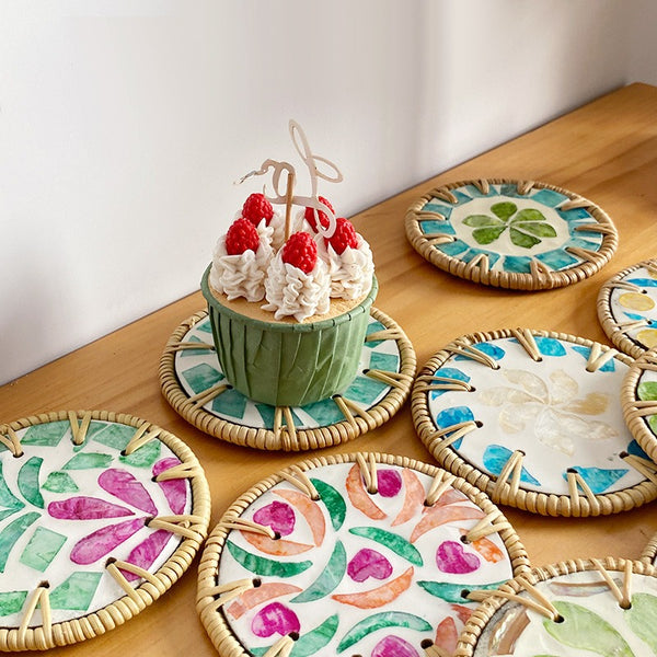 Shell Art Round Coaster Set