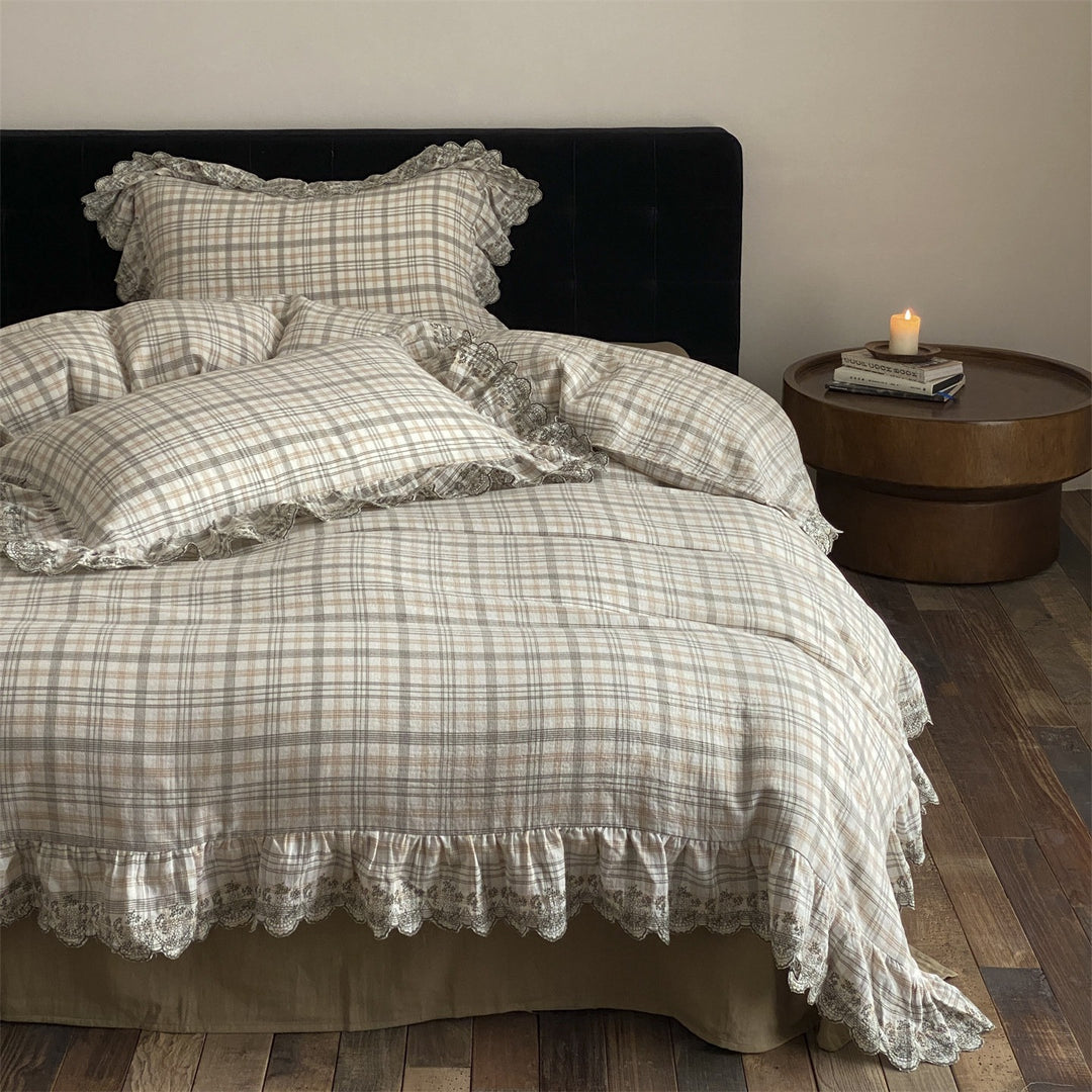 Japanese Tartan Ruffle Bedding Set