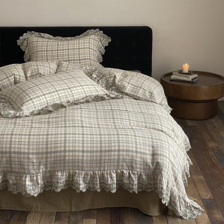 Japanese Tartan Ruffle Bedding Set
