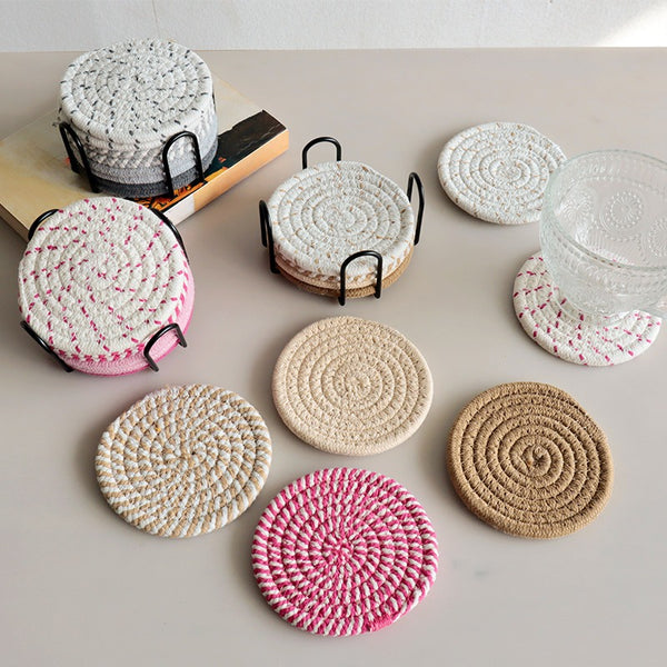 Everyday Round Cotton Coaster 8-Piece Set