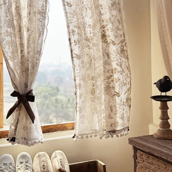 Dancing Bird & Lace Double-Layer Curtain