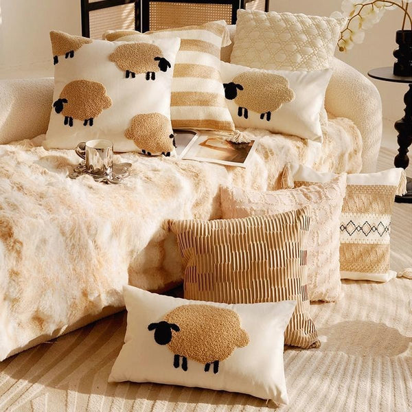 Cosy Sheep Embroidered Cushion