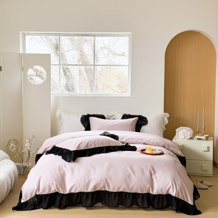Black Lace Ruffle Bedding Set