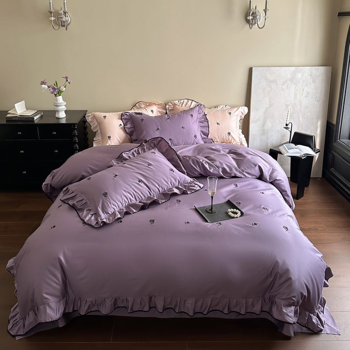 Black Rose Ruffle Bedding Set