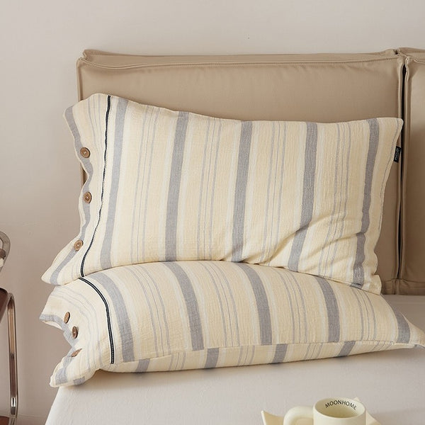 Stripe & Button Pillowcase Set